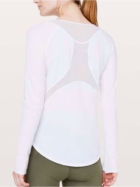 Lululemon Sculpt Sz 14 Long Sleeve Shirt White Mesh Panel Athleisure Breathable
